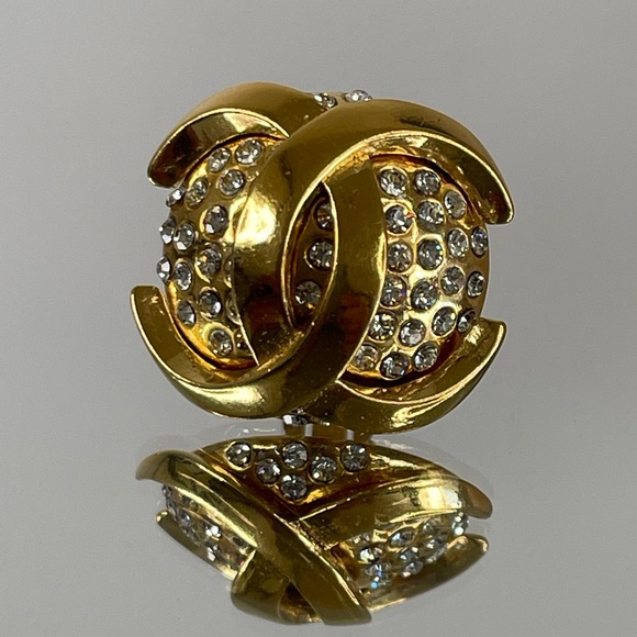CHANEL Rhinestone Round CC Logo Clip On Earrings - Picture 3 of 11